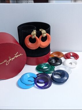 Vintage Kenneth Jay Lane Interchangeable 10 Pair Knocker Hoop Earrings NOS